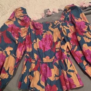 ODDY Kids Dress with Floral Pattern in Pink, Yellow, and Blue